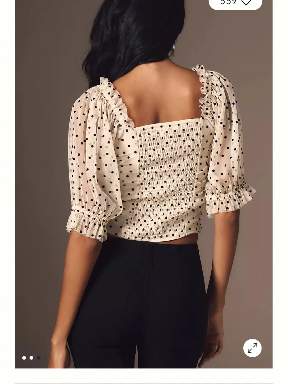 Maeve Polka Dot Short-Sleeve Mesh Ruched Top size Medium